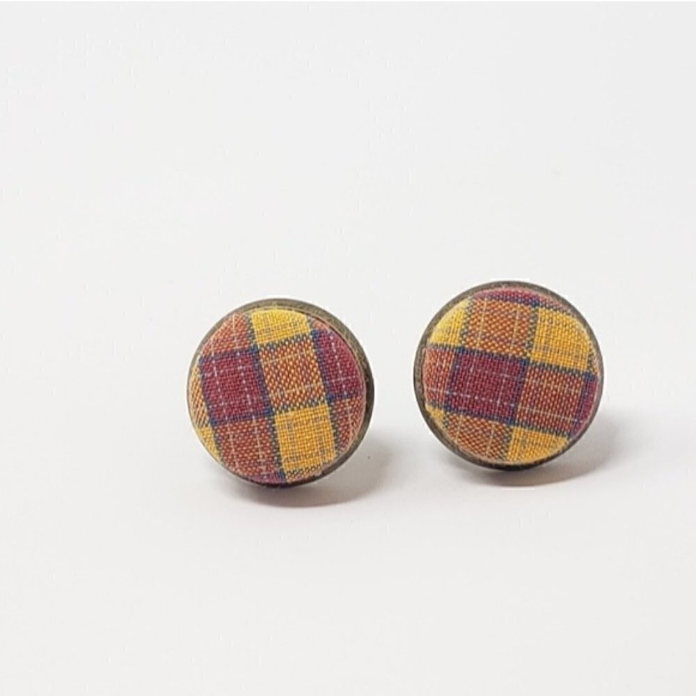 New Handmade | Upcycled Plaid Button Stud Earrings